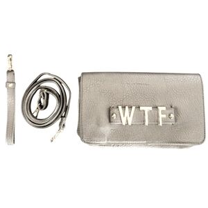 STREET LEVEL "WTF" convertible clutch/wristlet/crossbody purse, metallic